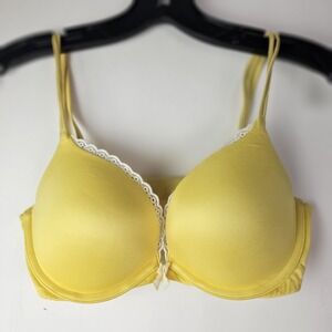 Victoria's Secret Bra 34C Push‎ Up Very Sexy Secret Satin Yellow Y2K Lace Trim
